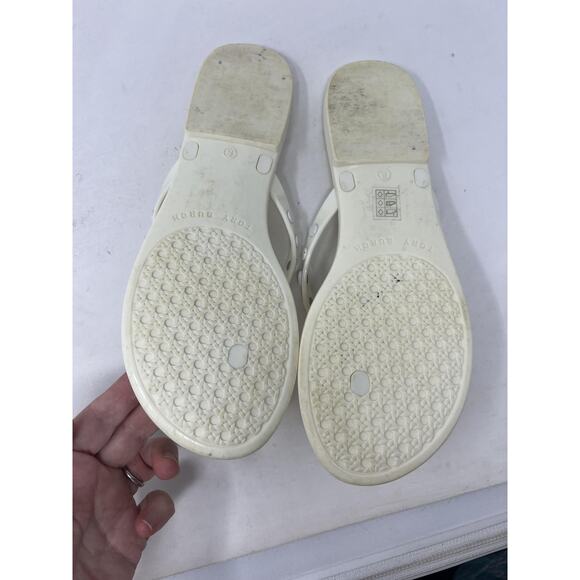 Tory Burch Women's Studded Jelly Thong Sandals, New Ivory, Off White, 8 - Picture 6 of 8